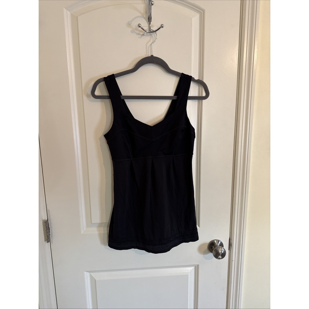 Lululemon Elevate Tank Top Size 6 Black‎ Mesh Drawcord Hem Pleated Pullover EUC